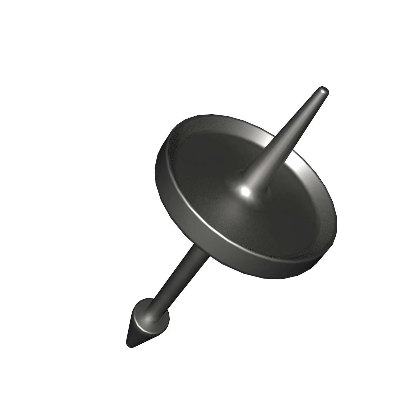 TAMP schräg von oben: konkave Tamperscheibe mit Nadel, darunter der konische Stopfen, freigestelltes 3D-Rendering.
